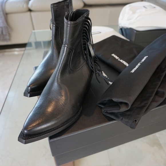 Saint Laurent Leather Fringed Ankle Boots Size 36.5 - Picture 4 of 12